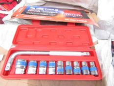 10 Piece MLG Tools socket set with L type handle, new and boxed