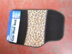 Set of 4 leopard print car mats, new and packaged.