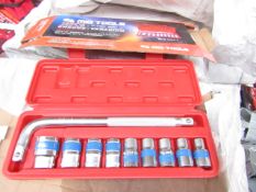 10 Piece MLG Tools socket set with L type handle, new and boxed