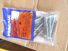 5x Packs of 12 Rawl Plug brown brickwork fixings, new and packaged.