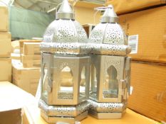 Box of 2x silver candle lanterns, new and boxed.