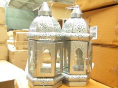 Box of 2x silver candle lanterns, new and boxed.