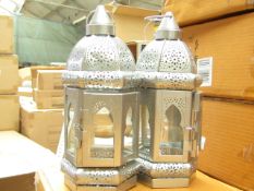 Box of 2x silver candle lanterns, new and boxed.