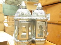 Box of 2x silver candle lanterns, new and boxed.