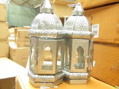 Box of 2x silver candle lanterns, new and boxed.