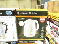 Russell Hobbs Textures white kettle, untested and boxed.