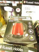 Russell Hobbs Dorchester red kettle, untested and boxed.