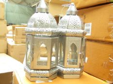 Box of 2x silver candle lanterns, new and boxed.