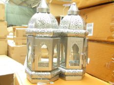 Box of 2x silver candle lanterns, new and boxed.