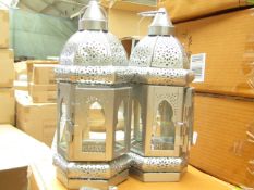 Box of 2x silver candle lanterns, new and boxed.