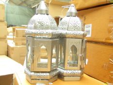 Box of 2x silver candle lanterns, new and boxed.