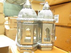 Box of 2x silver candle lanterns, new and boxed.