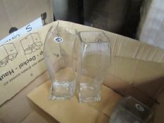 2 x Curvy Glass Vases, New.