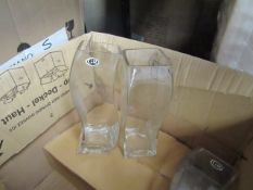 2 x Curvy Glass Vases, New.