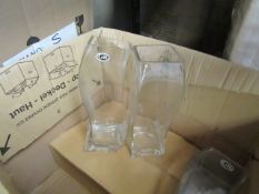 2 x Curvy Glass Vases, New.