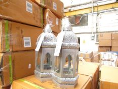 Set of 2x silver candle lanterns, new and boxed.