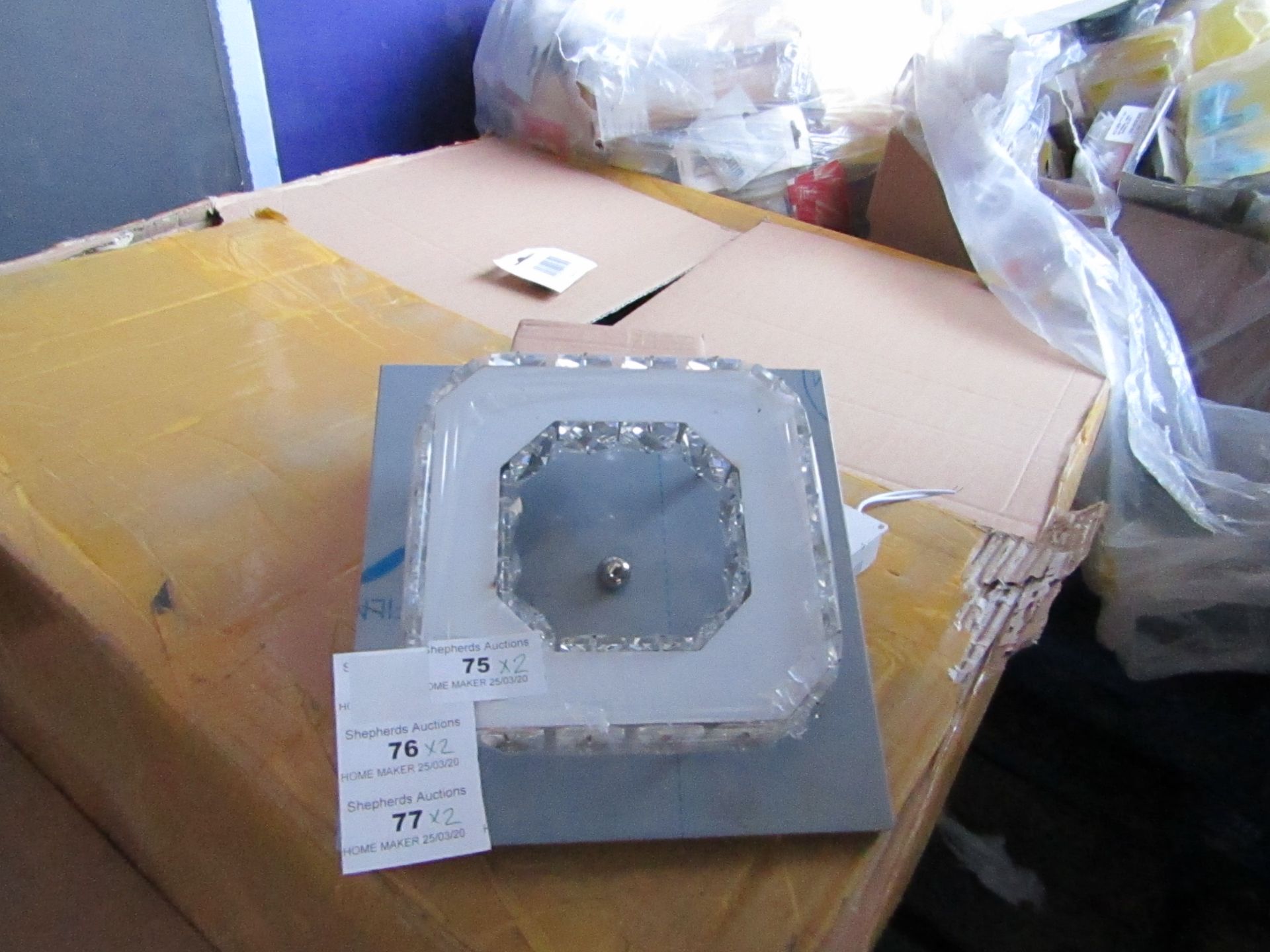 2x Chrome and Diamante ceiling lights, new and boxed