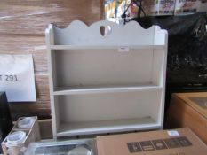 Wall mounted 3 shelf unit with coat hooks, new and boxed
