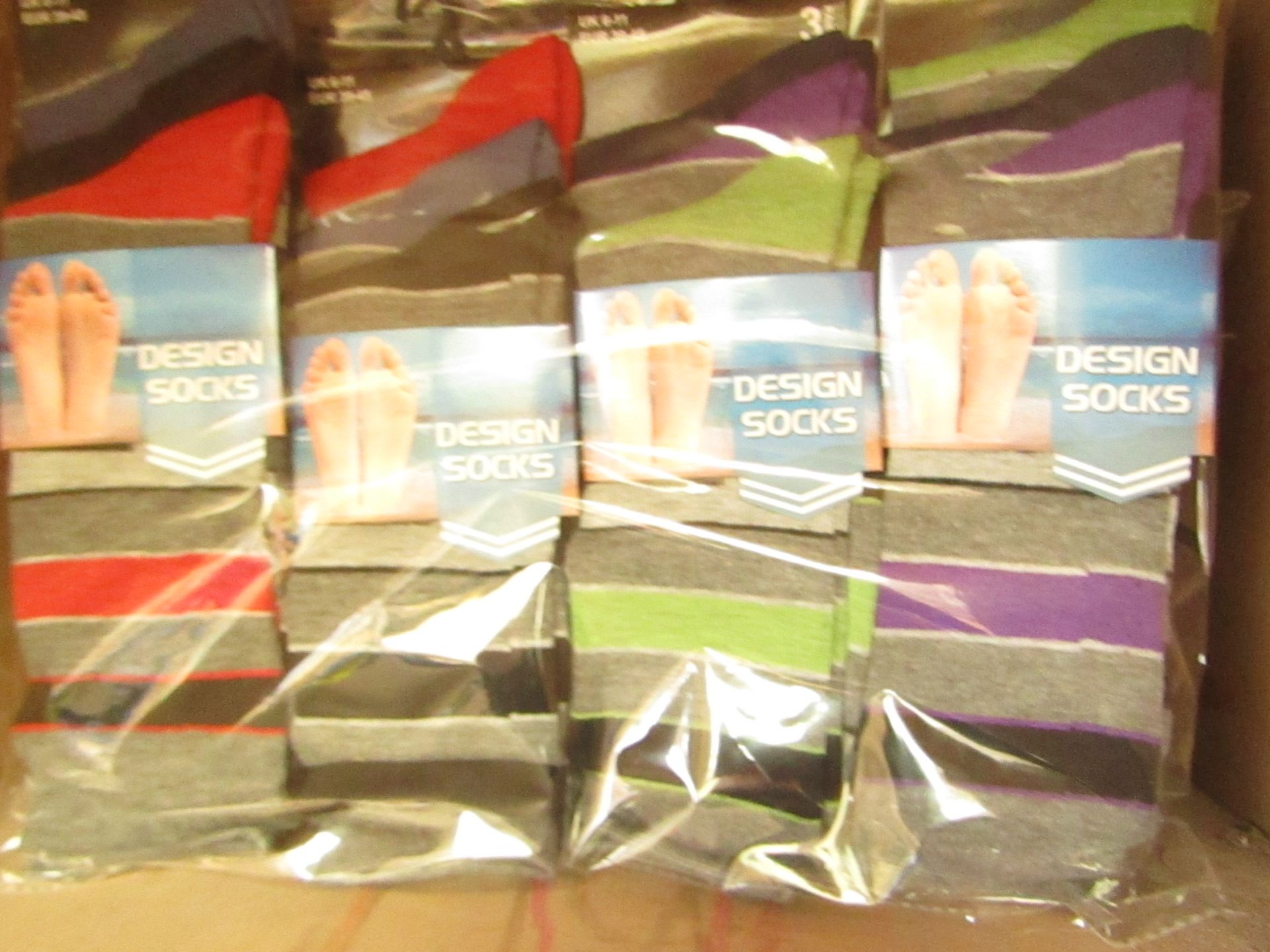 12 X Pairs of Mens Design Socks size 6-11 new in packaging (see image for design)