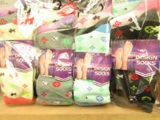 12 X Pairs of Ladies Design Socks size 4-7 new in packaging (see image for design)