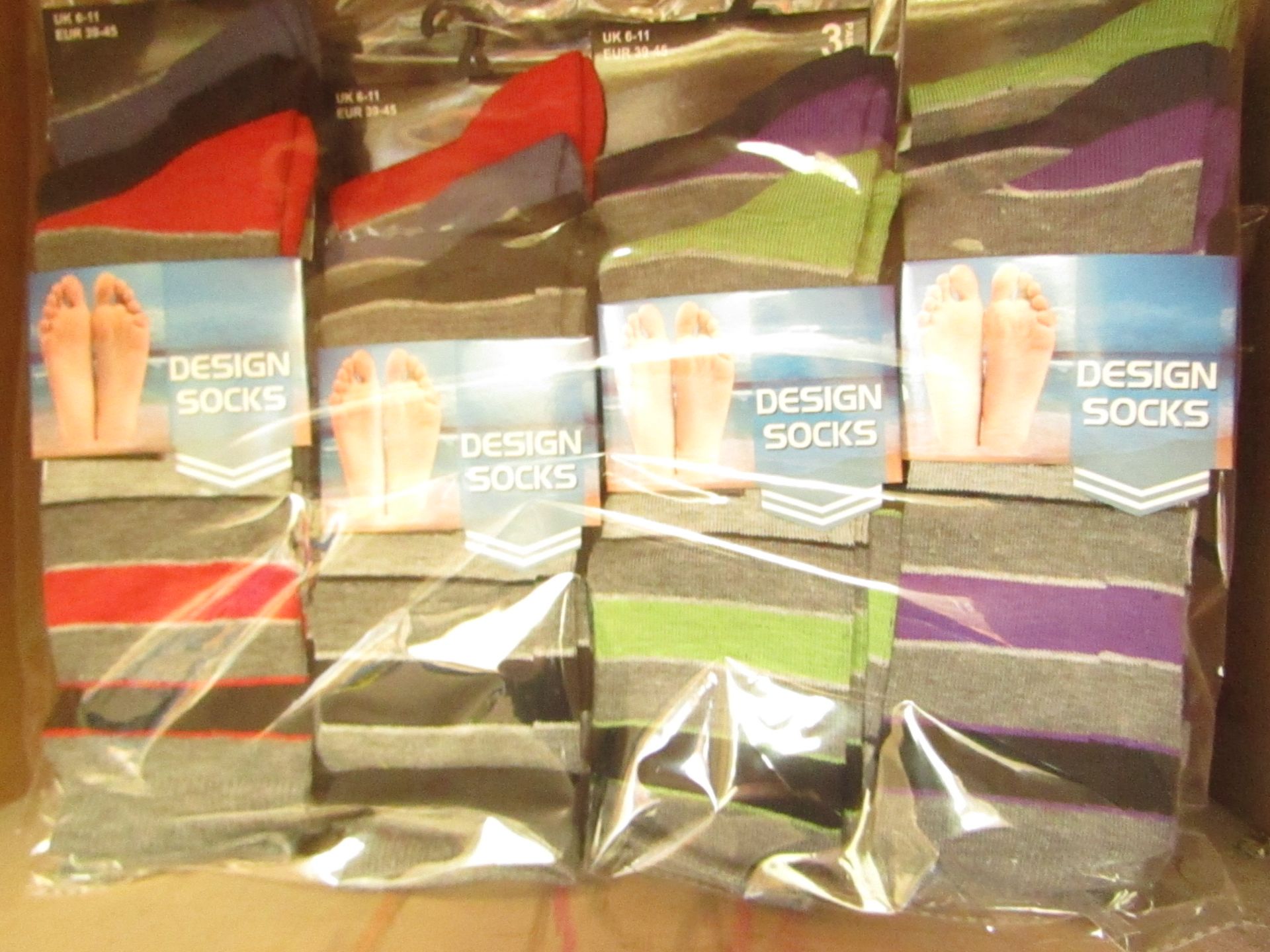 12 X Pairs of Mens Design Socks size 6-11 new in packaging (see image for design)