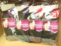 12 X Pairs of Ladies Design Socks size 4-7 new in packaging (see image for design)