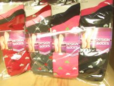 12 X Pairs of Ladies Design Socks size 4-7 new in packaging (see image for design)