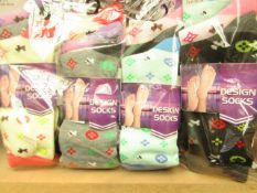 12 X Pairs of Ladies Design Socks size 4-7 new in packaging (see image for design)