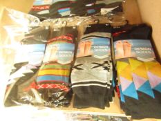 12 X Pairs of Mens Design Socks size 6-11 new in packaging (see image for design)