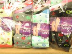 12 X Pairs of Ladies Design Socks size 4-7 new in packaging (see image for design)