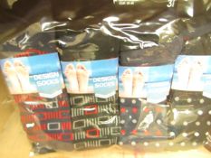 12 X Pairs of Mens Design Socks size 6-11 new in packaging (see image for design)