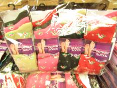 12 X Pairs of Ladies Design Socks size 4-7 new in packaging (see image for design)