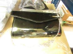 Ladies Black Patent Clutch Bag with Chain Strap new with tag