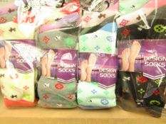 12 X Pairs of Ladies Design Socks size 4-7 new in packaging (see image for design)