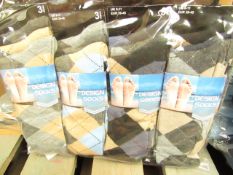 12 X Pairs of Mens Design Socks size 6-11 new in packaging (see image for design)