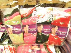 12 X Pairs of Ladies Design Socks size 4-7 new in packaging (see image for design)