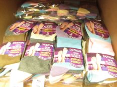 12 x Pairs of Ladies Design Non Elastic Socks size 4-7 new in packaging (see image for design)