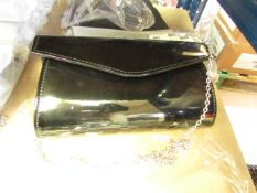 Ladies Black Patent Clutch Bag with Chain Strap new with tag