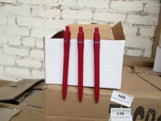 Box of 50x black ink ball point pens, new and boxed. See picture for design