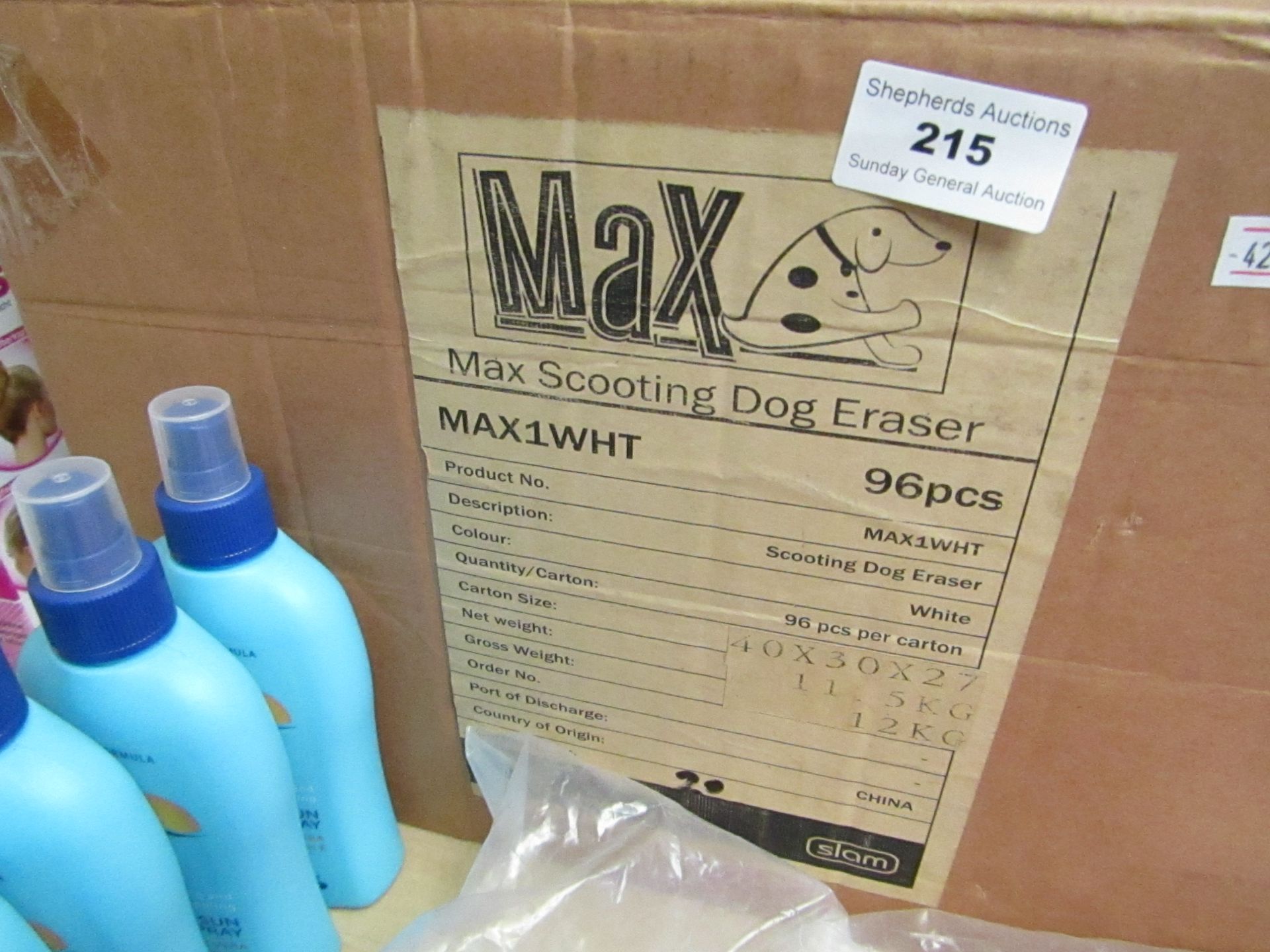 96x Max scooting dog earasers, new and boxed.