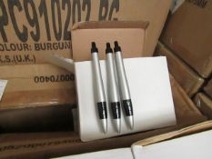 Box of 50x black ink ball point pens, new and boxed. See picture for design