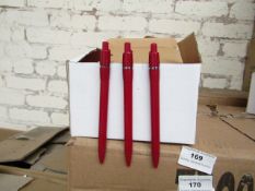 Box of 50x black ink ball point pens, new and boxed. See picture for design