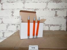 Box of 50x black ink ball point pens, new and boxed. See picture for design