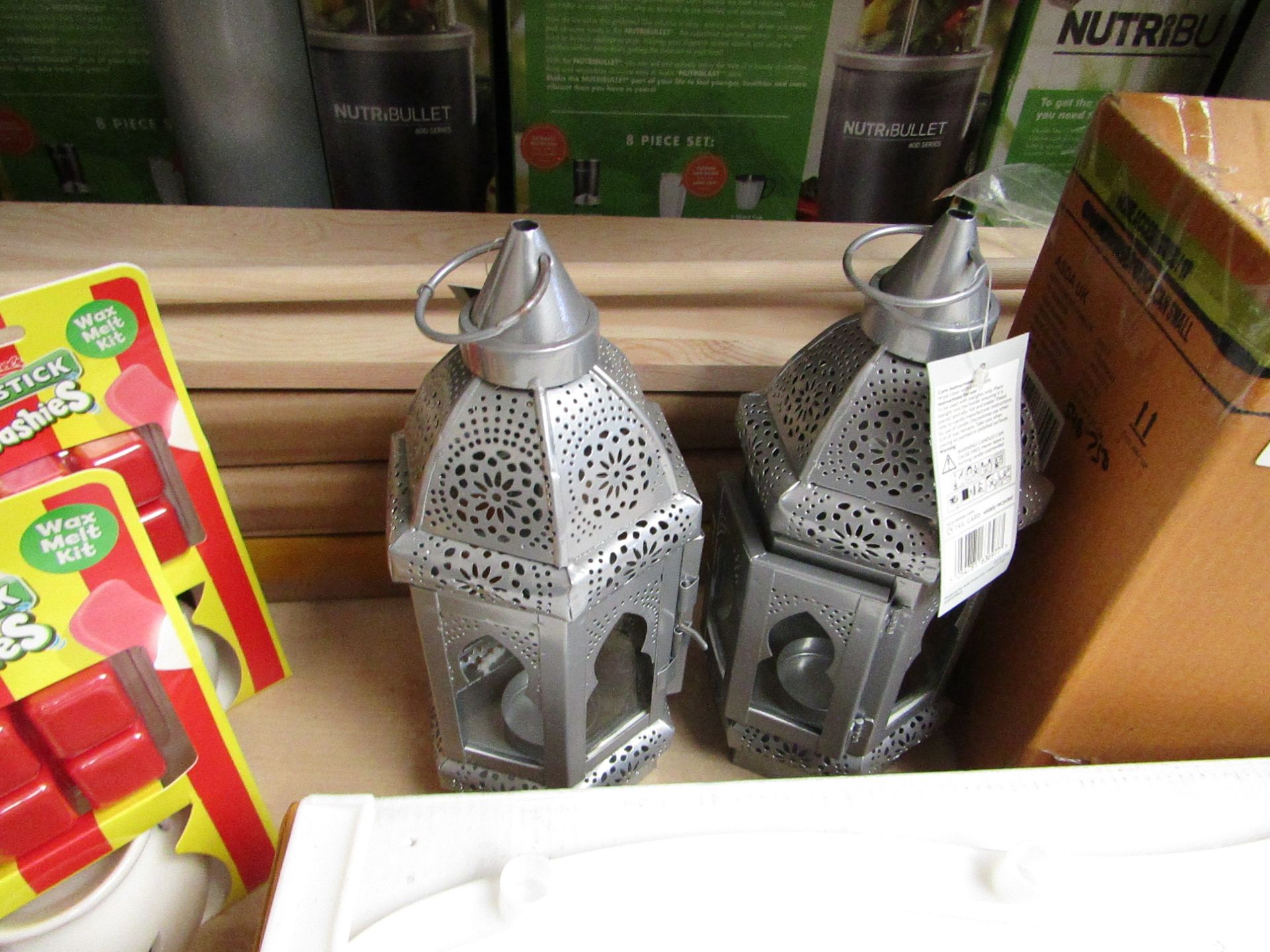 Set of 2x Moroccan small candle lanterns, new and boxed.