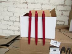 Box of 50x black ink ball point pens, new and boxed. See picture for design