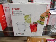 1 x Glass4you.com 18 Piece Set of Glasses. Boxed