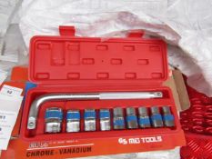 10 Piece MLG Tools socket set with L type handle, new and boxed