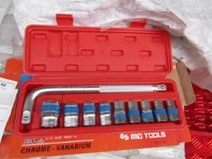 10 Piece MLG Tools socket set with L type handle, new and boxed