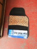 Set of 4 leopard print car mats, new and packaged.