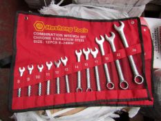 Heshang Tools 12 Piece chrome vanadium steel combination spanner set, new in carry roll.